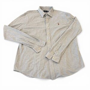 Polo Ralph Lauren Knit Oxford Shirt XL Gray Flesh Pony Long Sleeve EUC